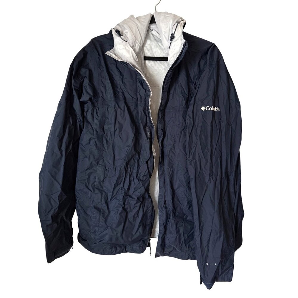 Columbia Mens Navy Blue Hooded Zip-Up Jacket XL Lightweight Nylon Polyester